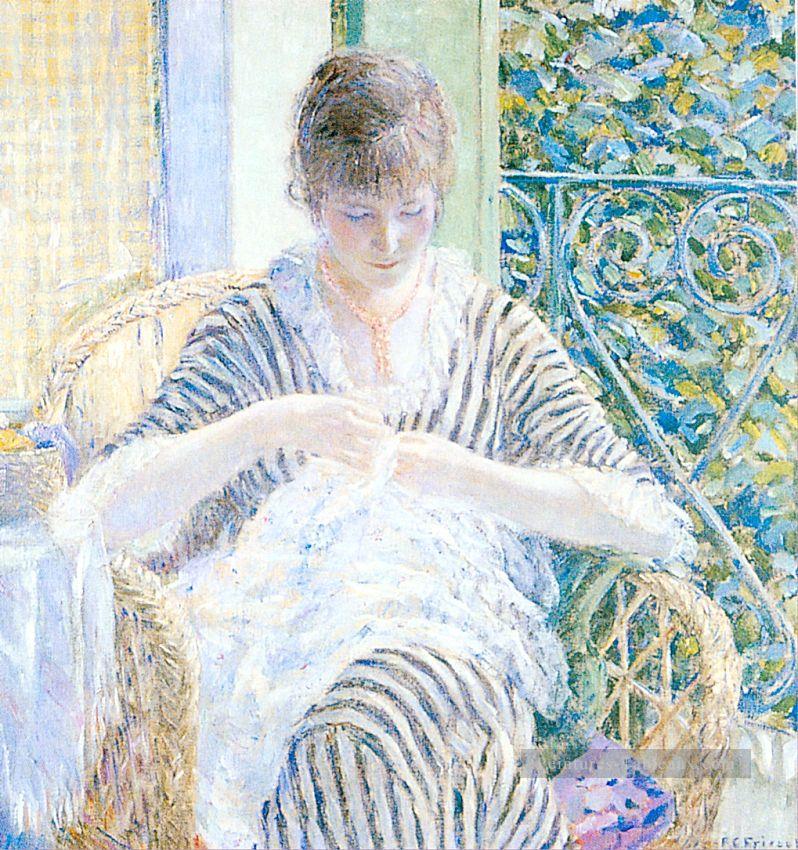 Sur le balcon Impressionniste femmes Frederick Carl Frieseke Peintures à l'huile